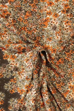 Viscose Tricot - 70's Flowers Brown/Orange/Beige