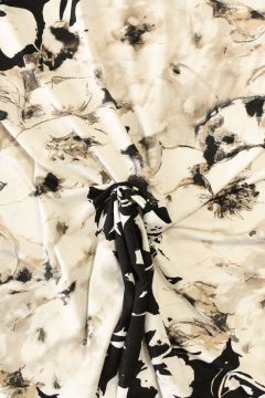 Viscose Tricot - Champagne Flowers on Black and White