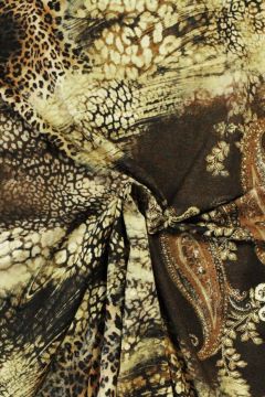 Viscose Tricot - Yellow and Brown Panther and Paisley on Dark Brown
