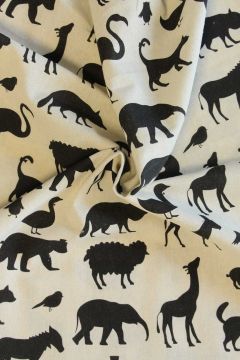 Katoen Canvas - Black Shadow Animals on Beige