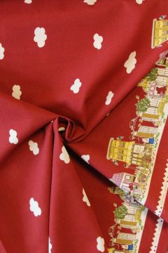 Katoen Canvas - Shops on the edge on Red