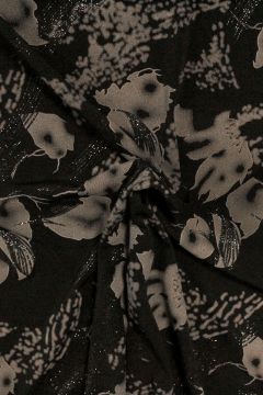 Viscose Tricot - Taupe Leaves on Sparkling Black