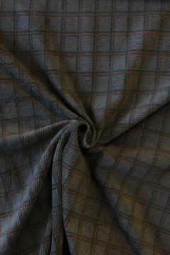 Fleece Print Brown/Green Square Lines on Grey