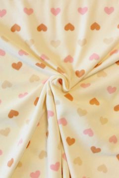 Fleece Print - Pink/Camel/Beige Hearts on Creme