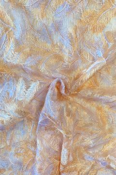 Mesh - Embroidery Feathers - Apricot/White