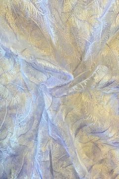 Mesh - Embroidery Feathers - Off White/Lavender