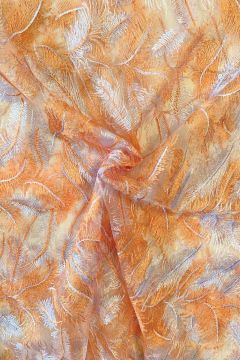 Mesh - Embroidery Feathers - Orange/White