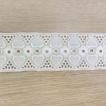Broderie Band Hearts - Wit - 55mm