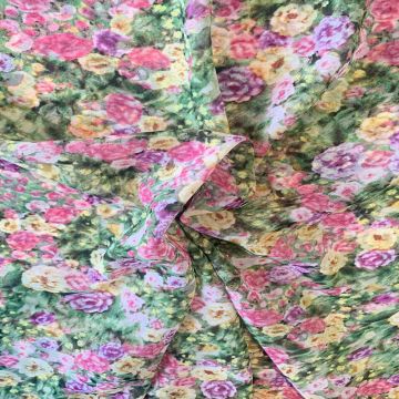 Chiffon - Pink/Yellow/Green Flower Sea 