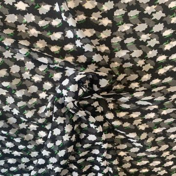 Chiffon - White Flowers on Black 