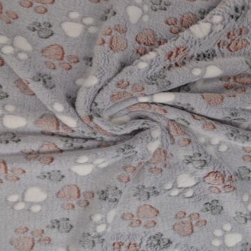 Knuffelfleece - Dogfeet on grey