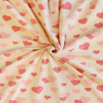Fleece Print - Pink Hearts on Creme