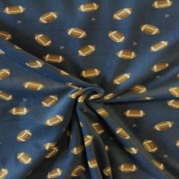 Fleece Print - Rugby Balls on Steelblue