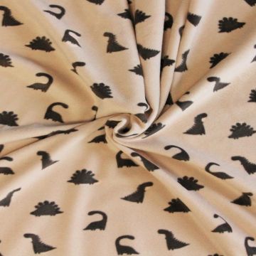 Fleece Print - Tiny Dark Brown Dinosaurs on Beige
