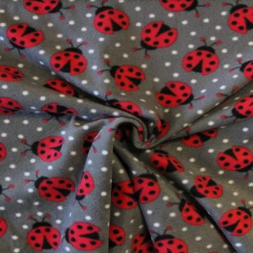 Fleece Print - Big Ladybugs on Dark Grey