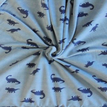 Fleece Print - Tiny Dark Blue Dinosaurs on Blue