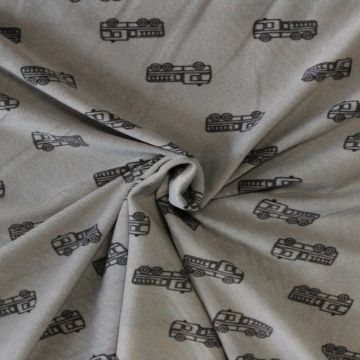 Fleece Print - Dark Grey Trucks on Grey