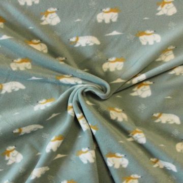 Fleece Print - Polar Bears on Vintage Mint