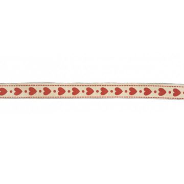 Lint - Hearts red on creme - 15mm