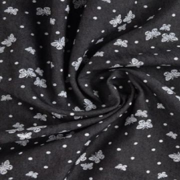 Chambray - White Butterflies and Dots on Black