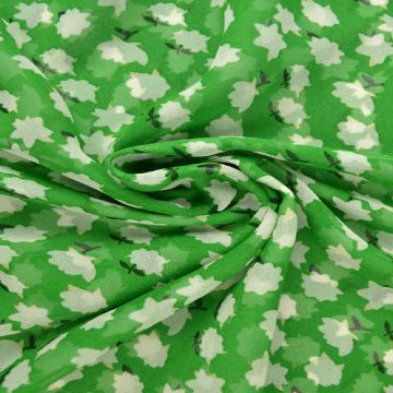 Chiffon - White Flowers on Grass Green