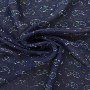 Chiffon - Cute Paisley on Dark Blue