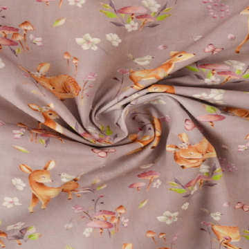 Katoen - Baby Deer in Nature on Taupe/Grey