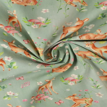 Katoen - Baby Deer in Nature on Vintage Green