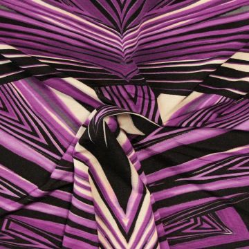 Lycra Tricot - Cassis/White/Black Waves Stripes