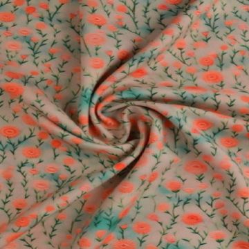 Viscose - Petit Flowers Bright Coral on Taupe