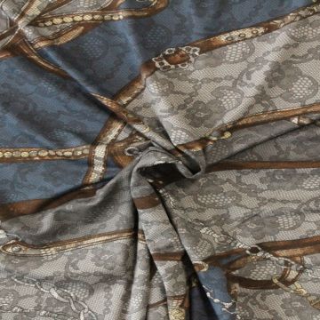 Viscose Tricot -Brown Belt on Blue Lace