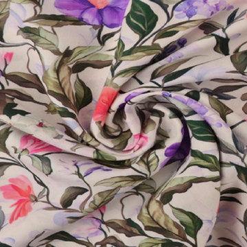 Viscose - Purple/Pink Flower Romance on White