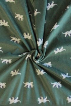 Fleece Print - Triceratops Dino on Green