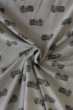 Fleece Print - Dark Grey Trucks on Grey