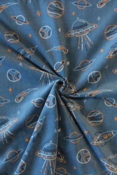 Fleece Print - Space and Planets on Blue