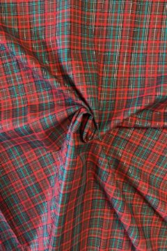 Katoen - Rood/Groen/Bruin Ruit met Zilver Lurex