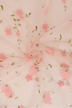 Mesh - Embroidery Floral - Salmon Pink 01