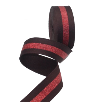 Luxe Tassenband - Shiny Red stripe on Brown