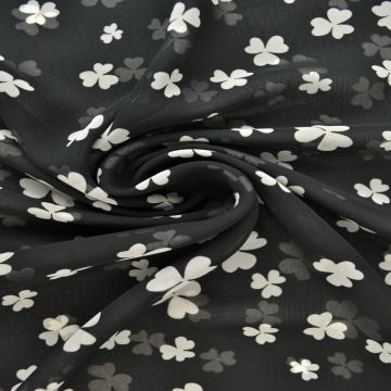 Chiffon - White Clovers on Black 