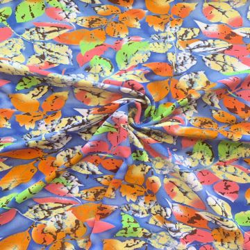 Viscose - Colored Leaves Blue