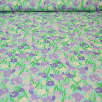 Katoen - Flowers in the Field - Lilac on Soft Aqua