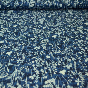 katoen bladeren en bloemen op blauw
