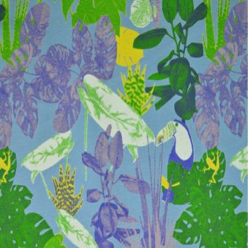 Katoenen Tricot - Tropical Plants Steelblue