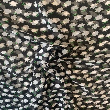 Chiffon - White Flowers on Black 