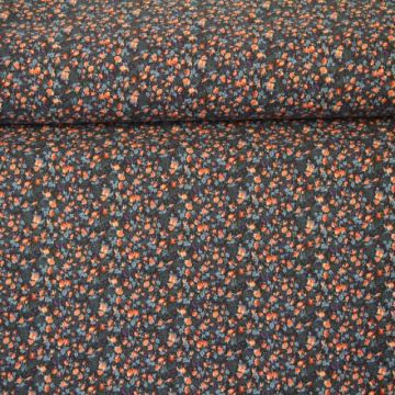 Soft Cretonne Katoen - Millions of Flowers Orange/Blue
