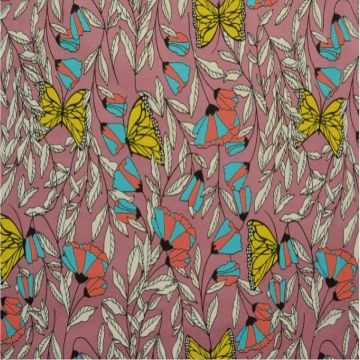 Katoenen Tricot - Butterfly Paradise Vintage Pink