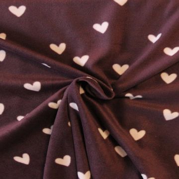 Fleece Print - Pink Hearts on Bordeaux