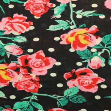 Cotton Viscose - Dots and Roses on Navy