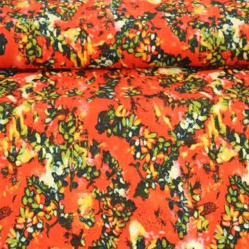 Cotton Viscose - Twigs on Red 