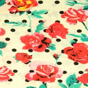 Cotton Viscose - Dots and Roses on Offwhite